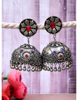 Seher Oxidised Silver Banjara Jhumka Earrings for Women Girls