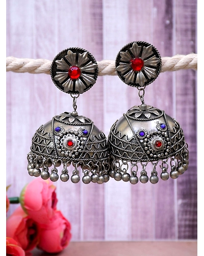 Seher Oxidised Silver Banjara Jhumka Earrings for Women Girls-12668379