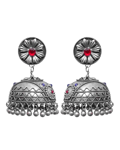 Seher Oxidised Silver Banjara Jhumka Earrings for Women Girls-1