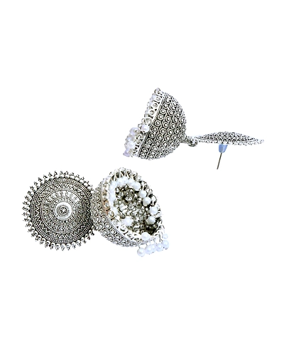 Oxidised Silver Jhumka Earrings with Pearl Drops-2