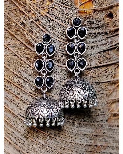 Oxidised Silver Multicolour Jhumka Earrings for Women-1