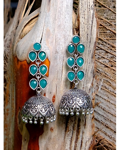 Oxidised Silver Multicolour Jhumka Earrings for Women-3