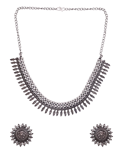 Crunchy Fashion Oxidised Silver Tribal Banjara Jewellery Set CFS0384-2