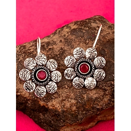 Gonasika Oxidised Silver Red Flower Earrings For Women and Girls
