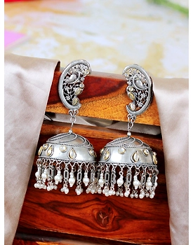 Long Big Oxidised Silver Banjara Jhumka Earrings Perfect for Pakistani Traditional Occasions