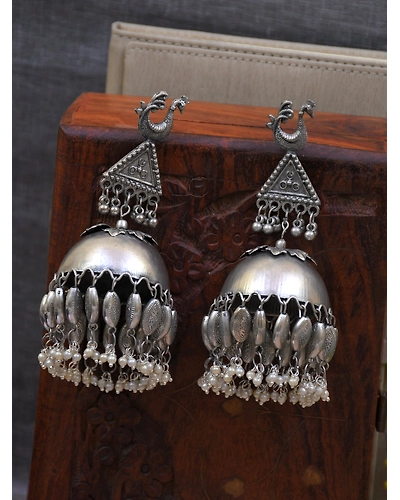 Jhanak Banjara Jhumka- Oxidised Silver Boho Big Size Jhumka Earrings for Women-12668347