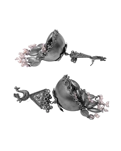 Jhanak Banjara Jhumka- Oxidised Silver Boho Big Size Jhumka Earrings for Women-2