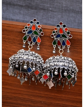 Adhira Banjara Jhumka- Oxidised Silver Boho Big Size Jhumka Earrings for Women