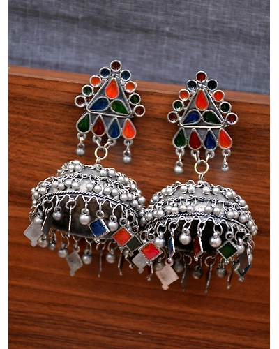 Adhira Banjara Jhumka- Oxidised Silver Boho Big Size Jhumka Earrings for Women-12668345