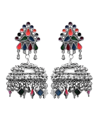 Adhira Banjara Jhumka- Oxidised Silver Boho Big Size Jhumka Earrings for Women-1