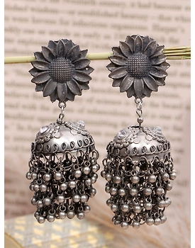 Sana Banjara Jhumka- Oxidised Silver Boho Big Ghoongoo Jhumka Earrings for Women