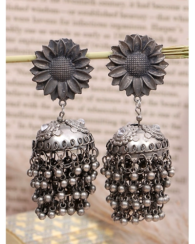 Sana Banjara Jhumka- Oxidised Silver Boho Big Ghoongoo Jhumka Earrings for Women-12668343