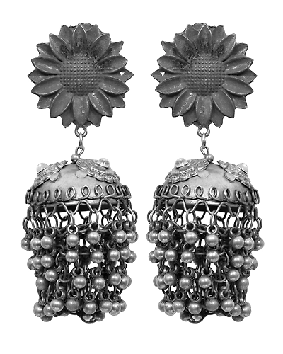 Sana Banjara Jhumka- Oxidised Silver Boho Big Ghoongoo Jhumka Earrings for Women-1