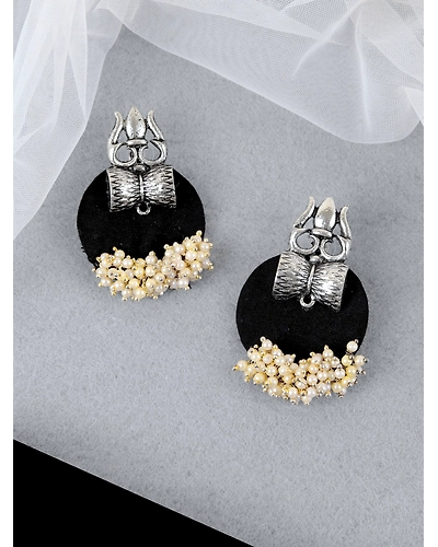Divine Oxidised Silver Pearl Trisula Earrings for Women and Girls-12668341