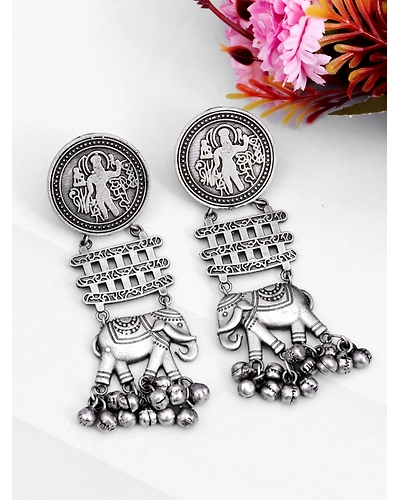 Elegant Oxidised Silver Elephant Drop Earrings For Stunning Women-2