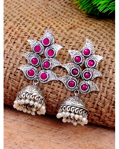 Oxidised Silver Pearl Jhumka Earrings Steal the Show for Every Occassion-12668323