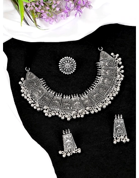 Stunning Traditional Oxidised Silver Choker Necklace BOHO Jewellery Set