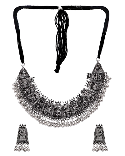 Stunning Traditional Oxidised Silver Choker Necklace BOHO Jewellery Set-2