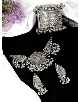 Handcrafted Oxidised Silver Plated Peacock Choker Jewellery Set
