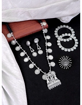 Handmade Oxidised Silver Boho Style Coin Jewellery Set for Women