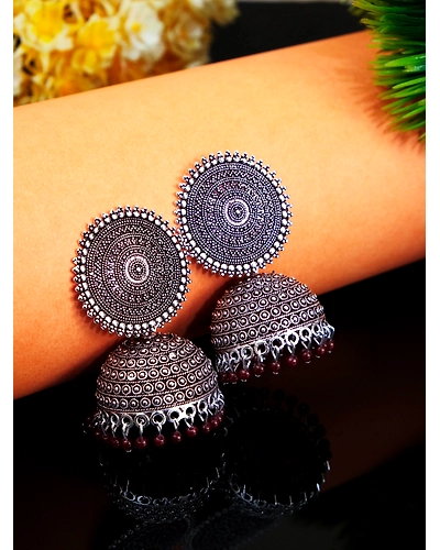 Ruhi Jhumka- Oxidised Silver Party Wear Jhumka Earrings for Women &amp; Girls-1