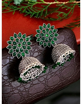 Nisha Oxidised Jhumkas - Oxidised Silver Floral Jhumki Earrings for Women