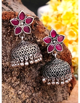 Meher Indian Oxidised Silver Jhumki Earrings