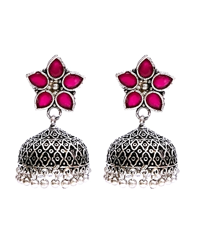 Meher Indian Oxidised Silver Jhumki Earrings-4