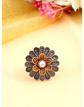 Oxidised Silver Flower Shape Adjustable Ring for Girls
