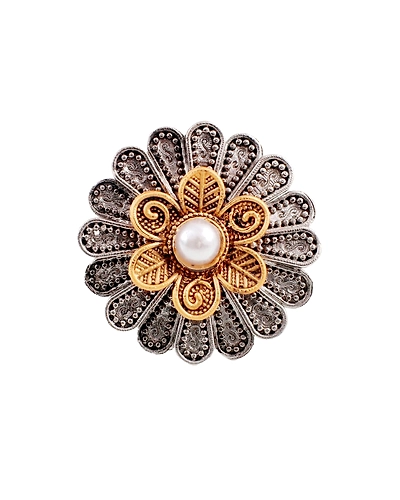 Oxidised Silver Flower Shape Adjustable Ring for Girls-2