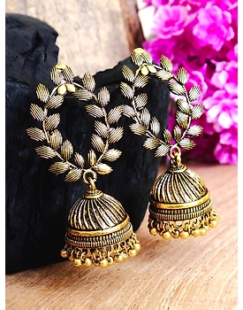 Beautiful Oxidised Silver Leaf Jhumka Earrings for Womens Festive Look
