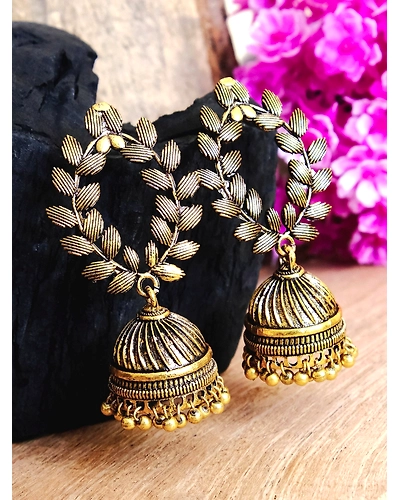 Beautiful Oxidised Silver Leaf Jhumka Earrings for Womens Festive Look-1