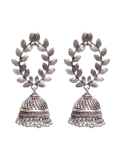Beautiful Oxidised Silver Leaf Jhumka Earrings for Womens Festive Look-3