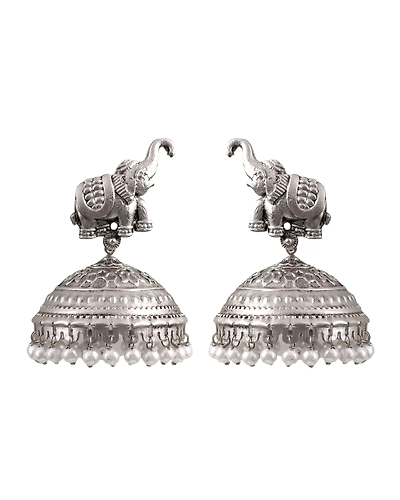 Elephant Whispers Oxidised Silver Boho Jhumkas for Statement Looks-2