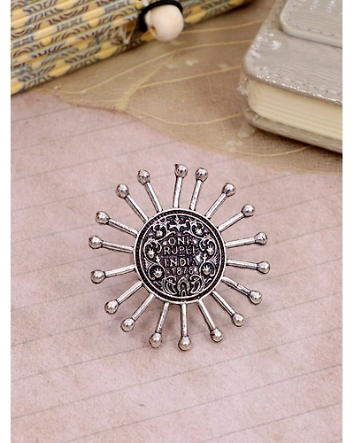 One Rupee Oxidised Silver Ring for Trendy &amp; Unique Fashion-12668265