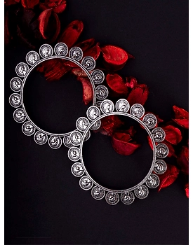 Crunchy Fashion Oxidised Silver Metal Handicraft Bangle Set RAB0013