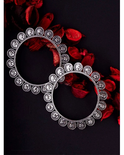Crunchy Fashion Oxidised Silver Metal Handicraft Bangle Set RAB0013-1