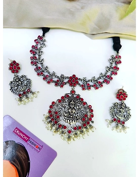 Boho Oxidised Silver Temple Jewellery Set for Women & Girls