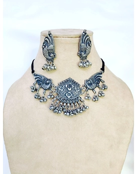 Oxidised Silver Antique Choker Set for Boho Fashion