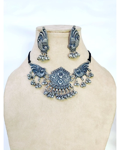 Oxidised Silver Antique Choker Set for Boho Fashion-12668259