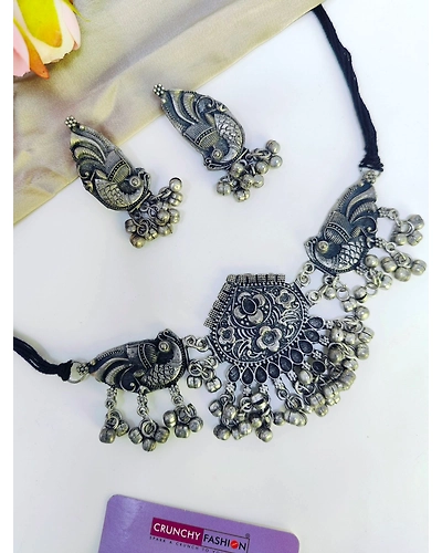 Oxidised Silver Antique Choker Set for Boho Fashion-1