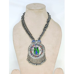 Gonasika Boho Chic Oxidised Silver Long Statement Necklace Set for Women & Girls