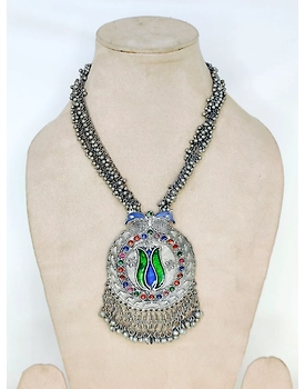 Boho Chic Oxidised Silver Long Statement Necklace Set for Women & Girls