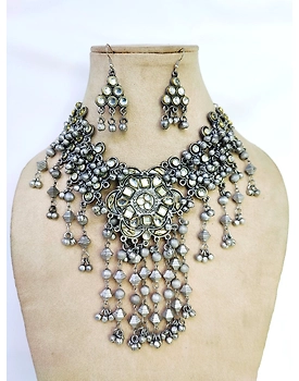 Boho Oxidised Silver Afgan Choker Jewellery Set for women Girls