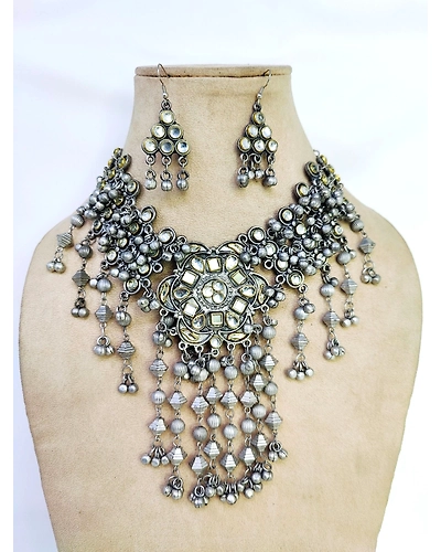 Boho Oxidised Silver Afgan Choker Jewellery Set for women Girls-12668249