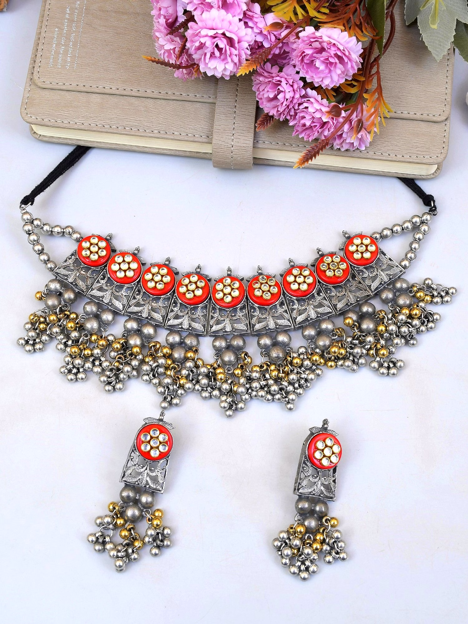 gonasika ruhi oxidised silver jewellry set-tribal banjara choker necklace set for women