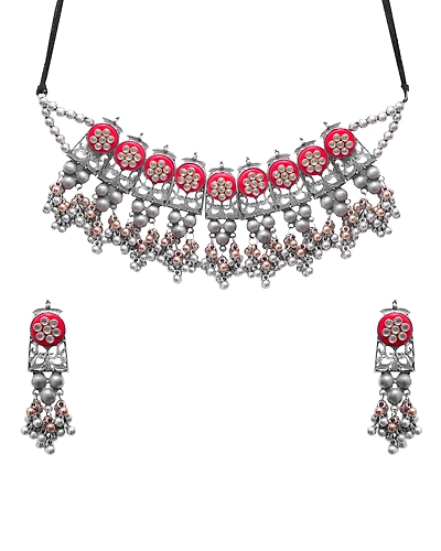 Ruhi Oxidised Silver Jewellry Set-Tribal Banjara Choker Necklace Set for Women-1