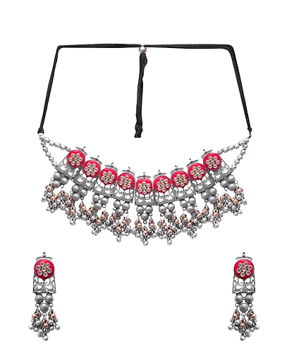 Ruhi Oxidised Silver Jewellry Set-Tribal Banjara Choker Necklace Set for Women-2
