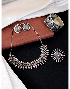 Oxidised Silver Festival Jewellery Set for Women