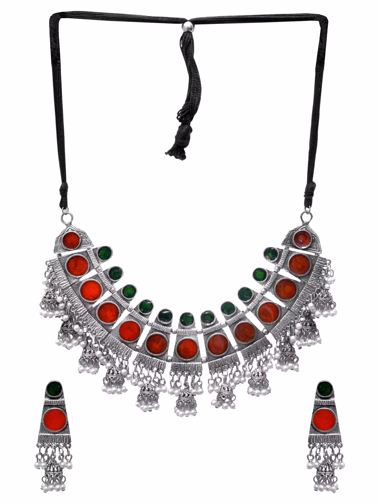 Huma Oxidised Silver Jewellry Set-Tribal Meenakari Work Choker Necklace Set for Women image 4